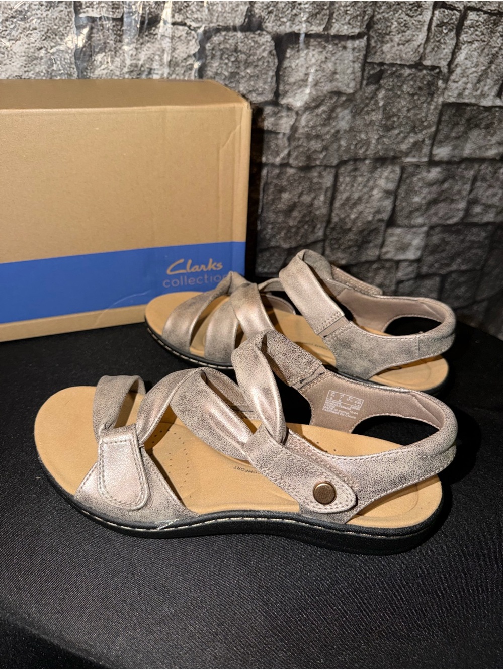 Clarks Women’s Shimmery Taupe Strappy Comfort Sandals